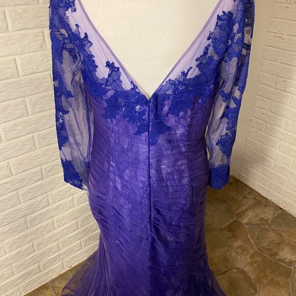 NWT VM Collection by Mori Lee Floral Lace Overlay 3/4 Sleeve Formal Gown, 10 - Picture 8 of 11